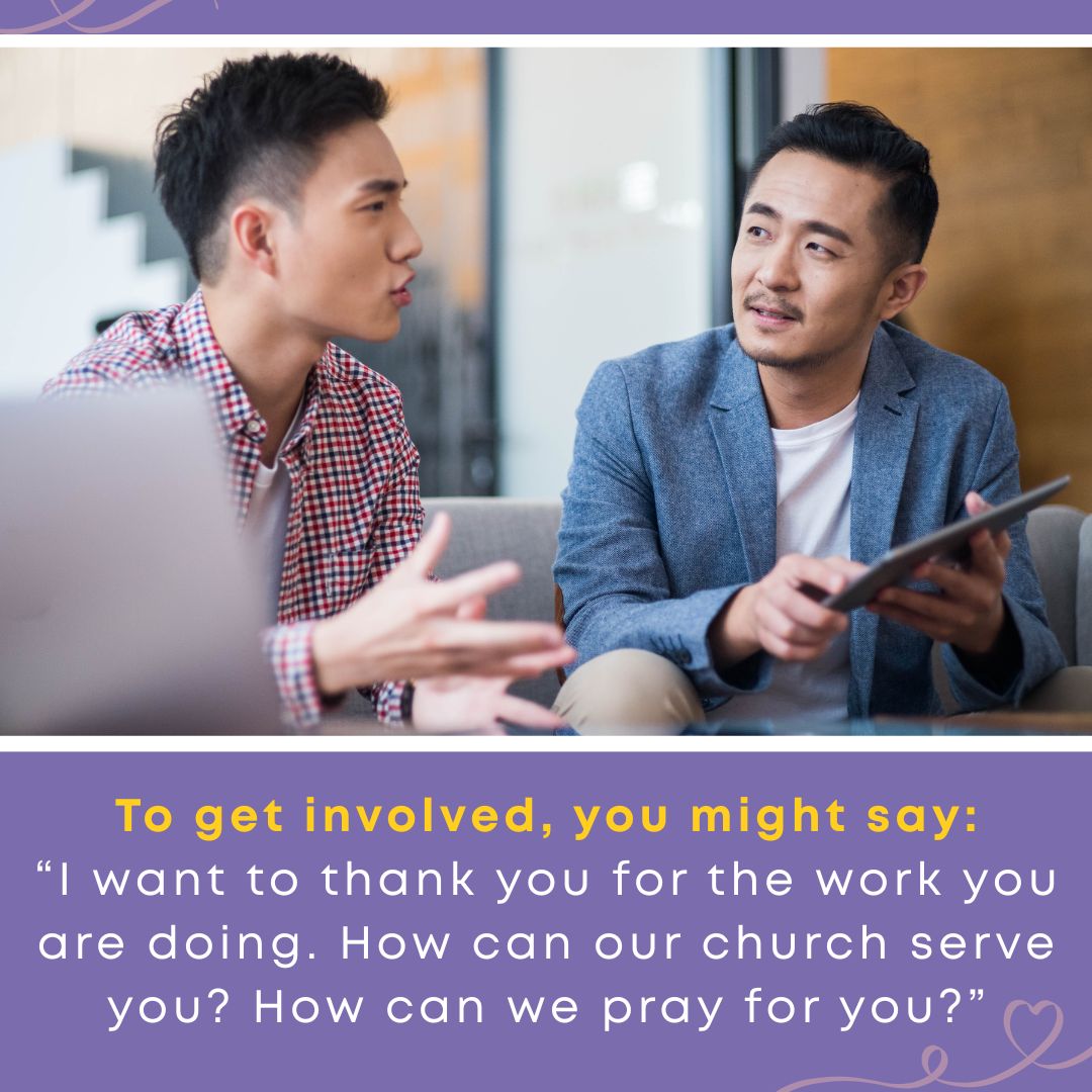 Two men having a thoughtful conversation, illustrating the importance of serving others through church involvement.