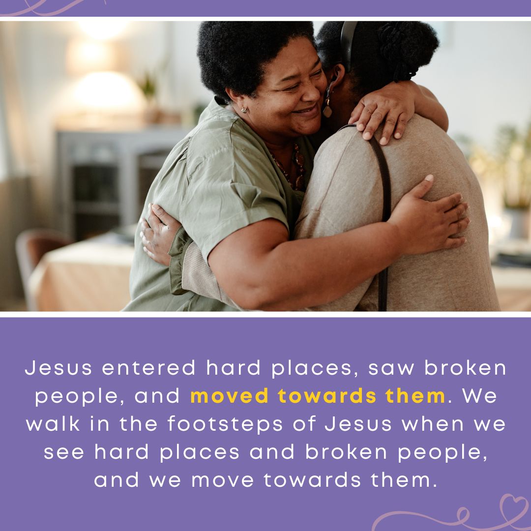 Two women warmly embrace, reflecting the love of Christ and the heart of serving others in broken places.