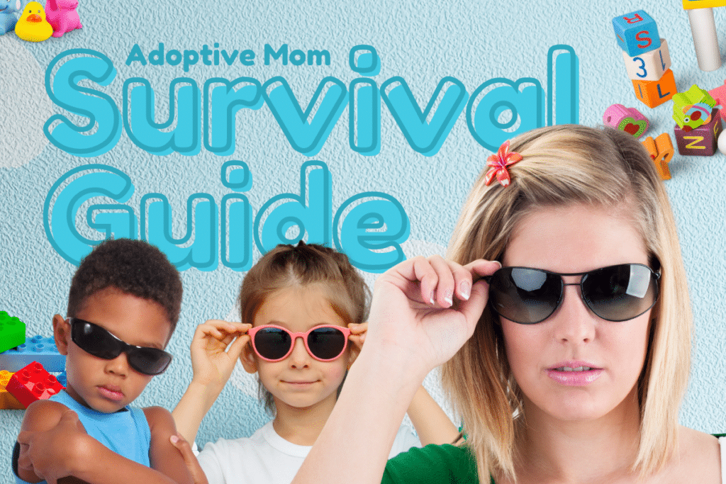 Mom and adopted children wearing sunglasses and looking cool.