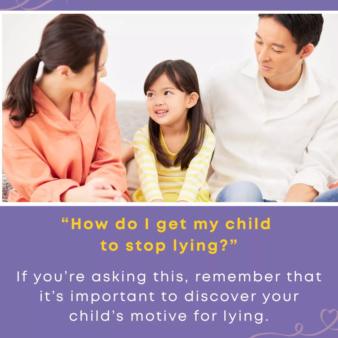 Parents sit with their young child on a couch, having a calm conversation about honesty and addressing dishonesty in a supportive family setting.

