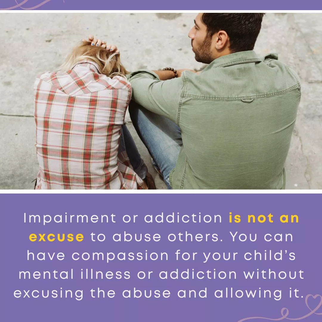 Man comforting distressed woman sitting together outdoors, illustrating compassion while maintaining boundaries with adult children experiencing mental health struggles and parental abuse.