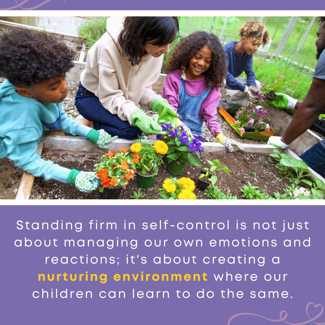 Family practicing self-control while gardening together in a nurturing environment.
